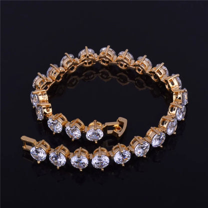 Bubble Letter Iced Zircon Tennis Chain Bracelet Men's Hip hop Jewelry Copper Material Gold Color Box Clasp CZ Bracelet Link 18cm