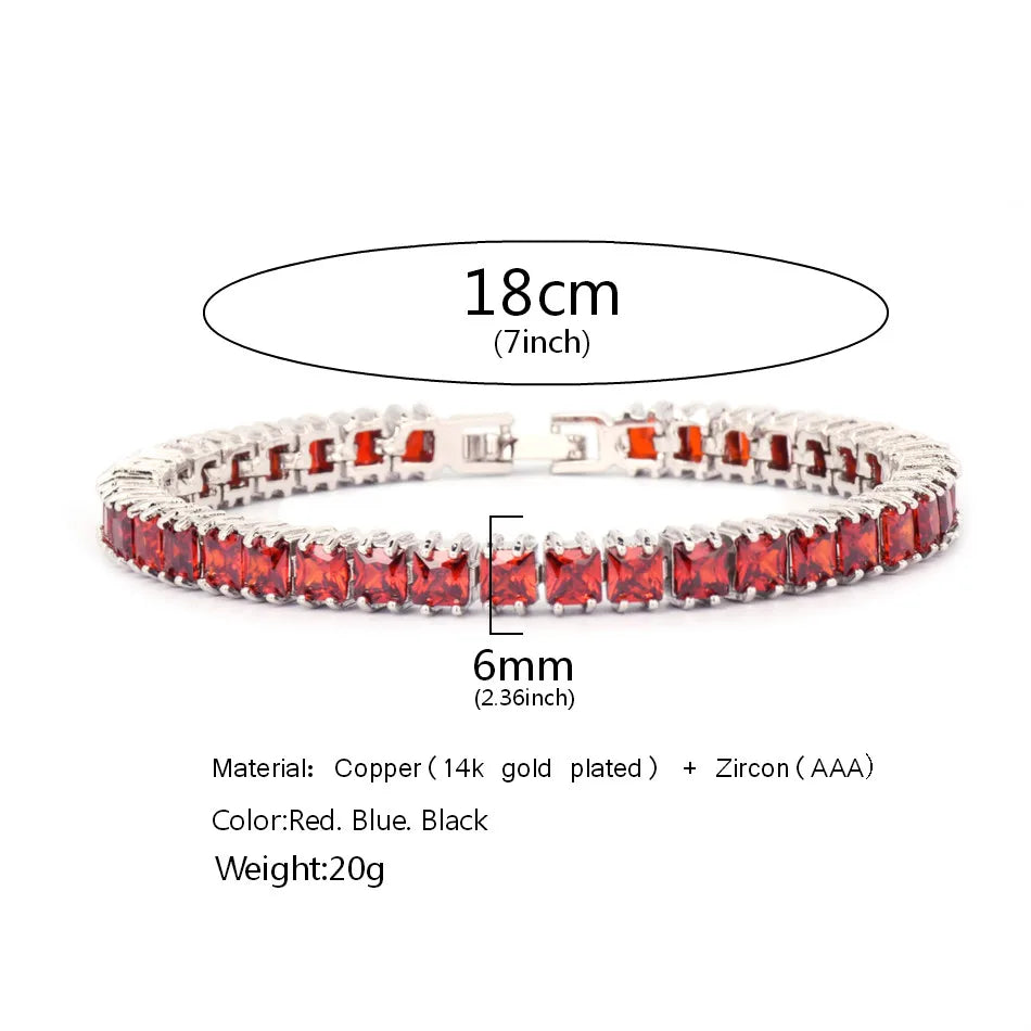 6mm Iced Out Cubic Zirconia Tennis Bracelet Silver Color Men Hip Hop Jewelry Real Copper Box Clasp Square Link 7inch