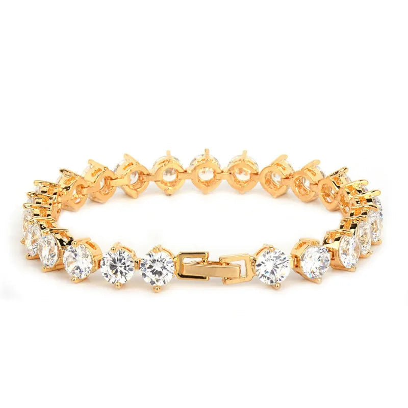 Bubble Letter Iced Zircon Tennis Chain Bracelet Men's Hip hop Jewelry Copper Material Gold Color Box Clasp CZ Bracelet Link 18cm