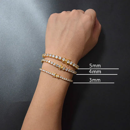 Bubble Letter 4mm Mens AAA Cubic Zirconia Tennis Bracelet Chain Hip Hop Jewelry 1 Row Gold Color CZ Bracelet Link Birthday Gift